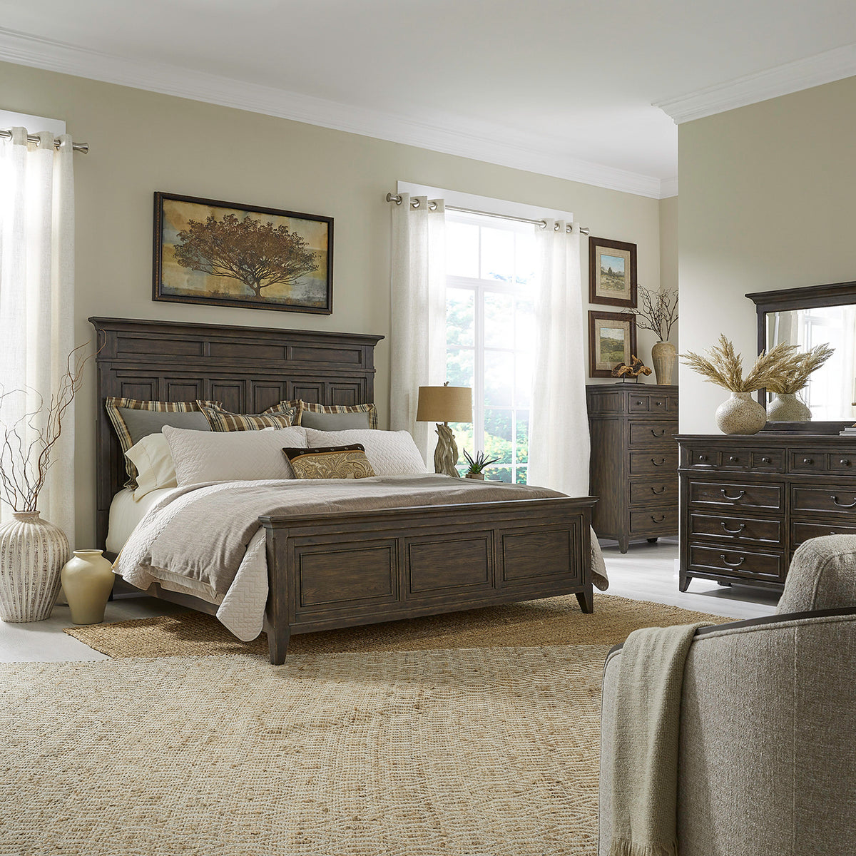 Paradise Valley Queen Panel Bed, Dresser & Mirror, Chest