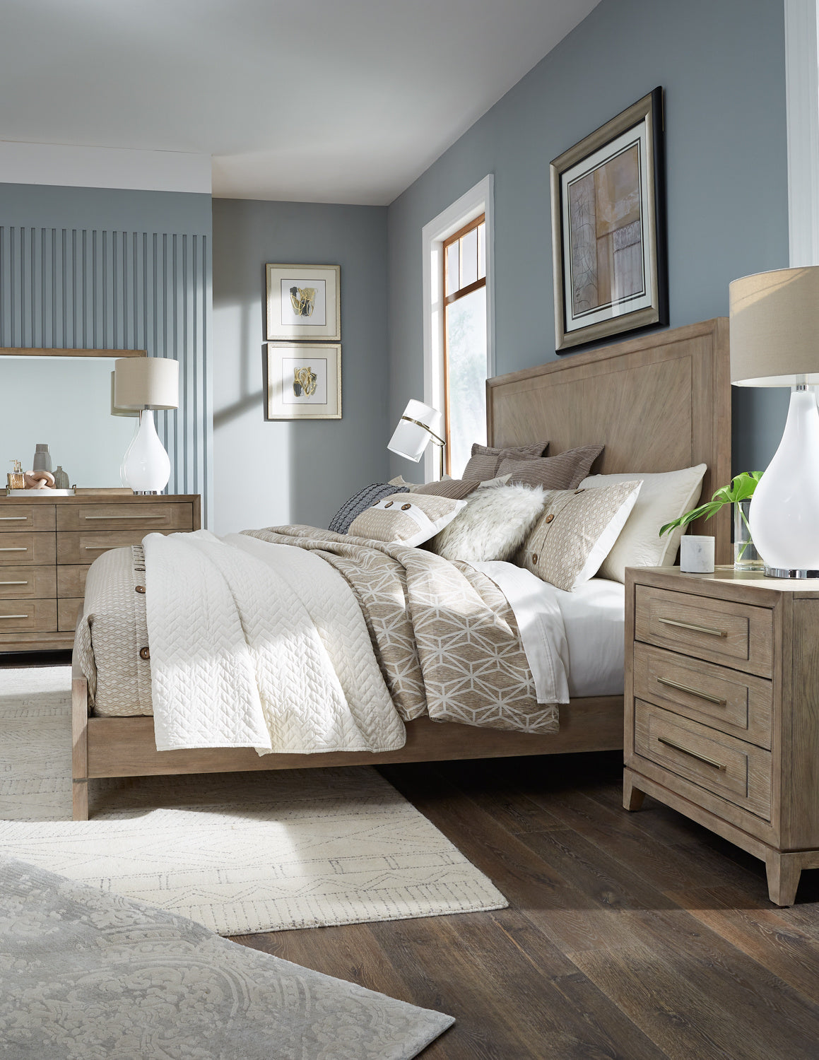 Brentwood Queen Panel Bed, Dresser & Mirror, Night Stand