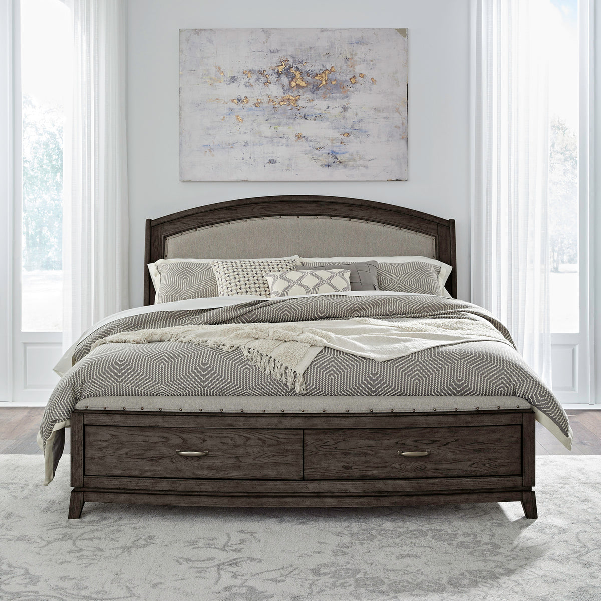 Avalon Queen Uph Storage Bed, 2 Night Stands