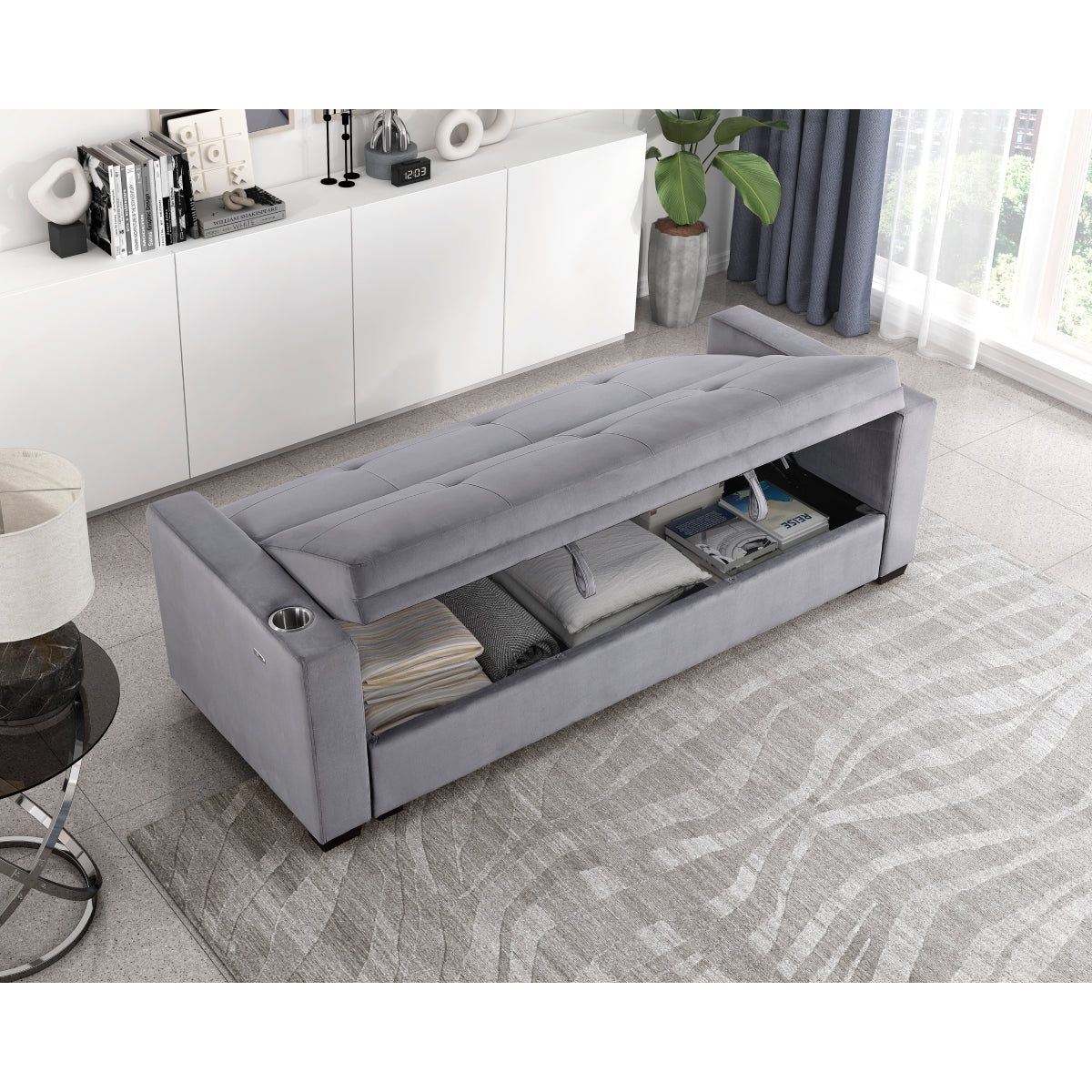 Grady Convertible Sofa Bed with Hidden Storage, Cup Holders and Charging Ports