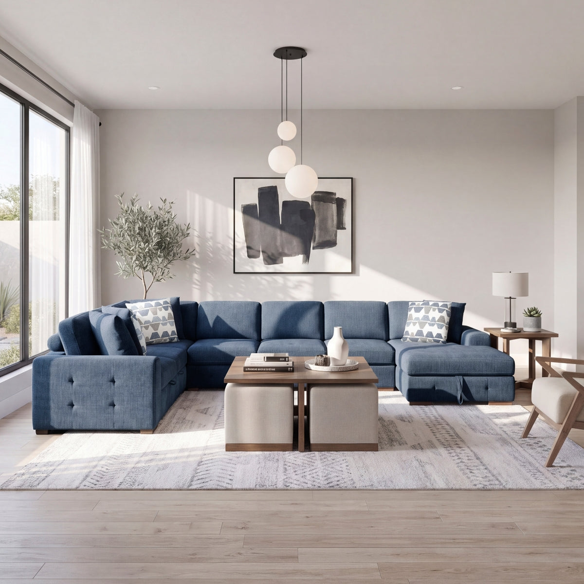 Raife 5-Piece Sectional with Right Chaise and Pull-out Bed