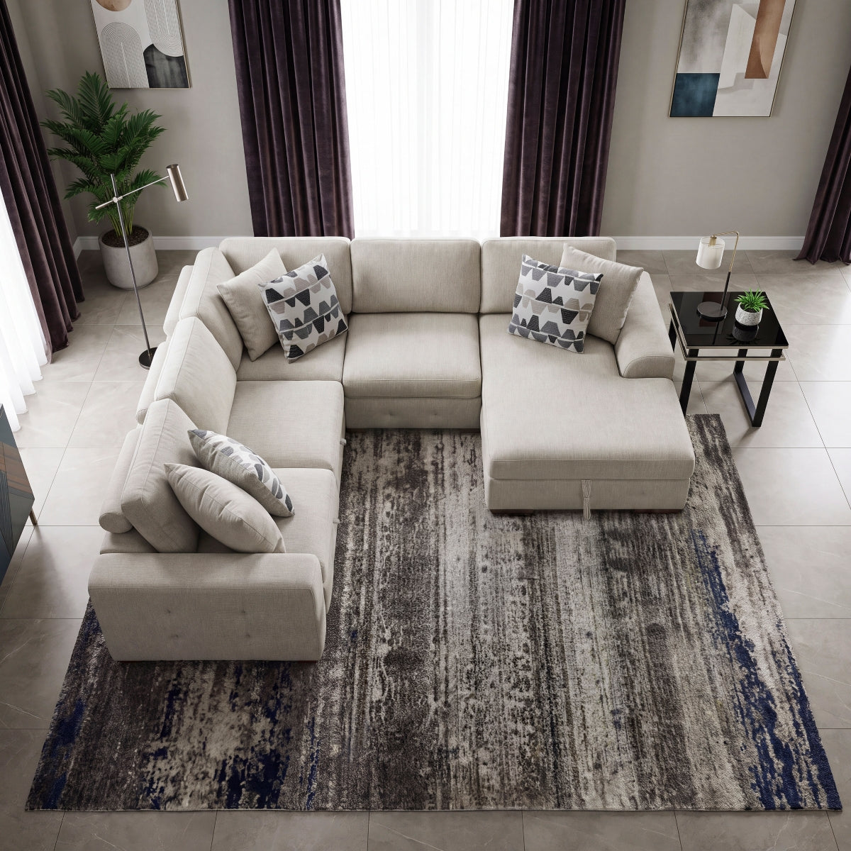 Raife 4-Piece Sectional with Right Chaise and Pull-out Bed