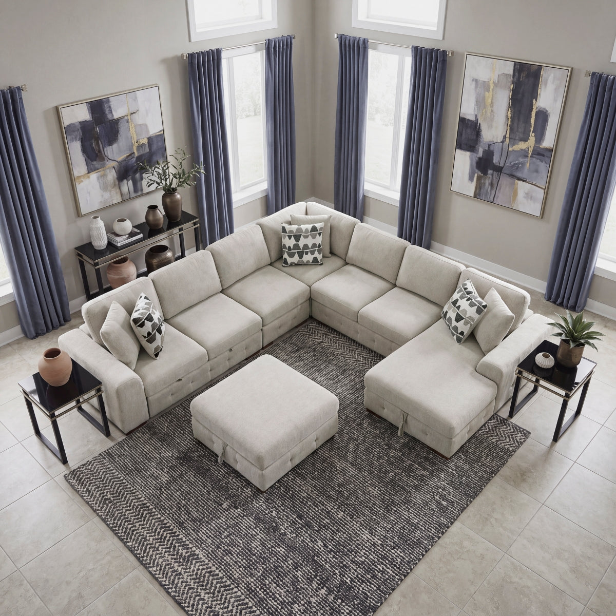 Raife 6-Piece Sectional with Right Chaise, Pull-out Bed and Ottoman