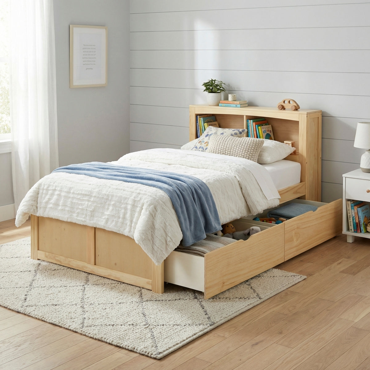 Bartly Twin Bookcase Platform Bed with Storage Boxes