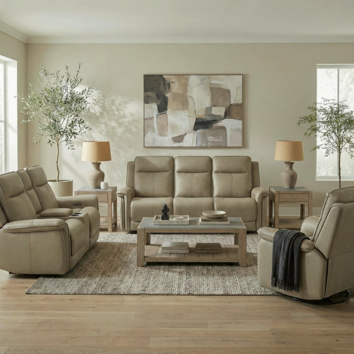 Cora Sofa Loveseat and Recliner three-piece living room set