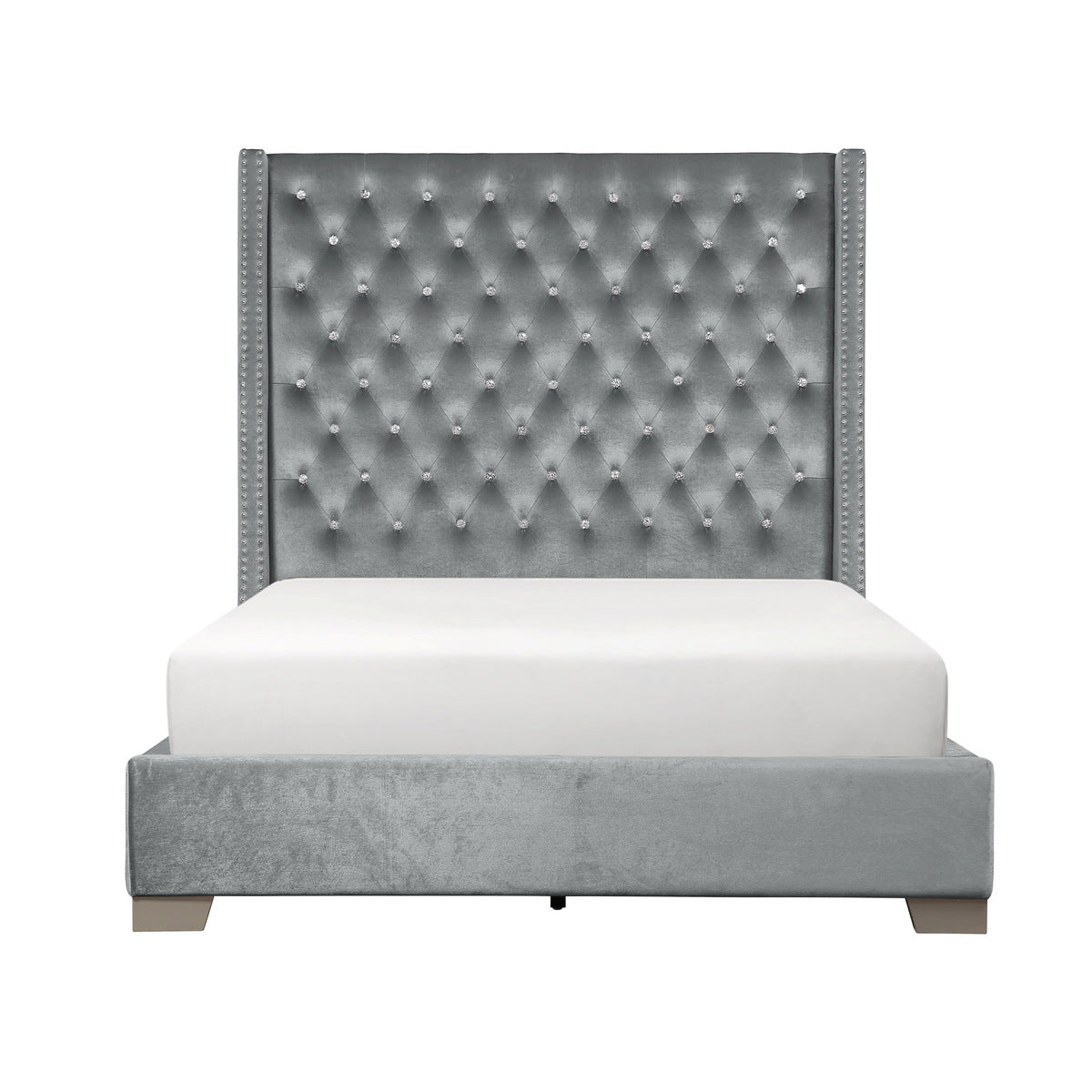 Uphl Velvet Ek Bed, Gray