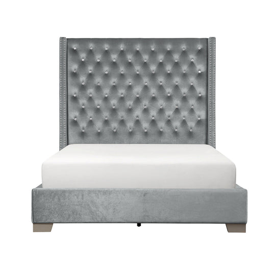 Uphl Velvet Ek Bed, Gray