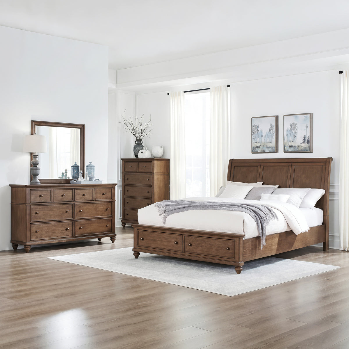 Twin Lakes Queen Storage Bed, Dresser & Mirror, Chest
