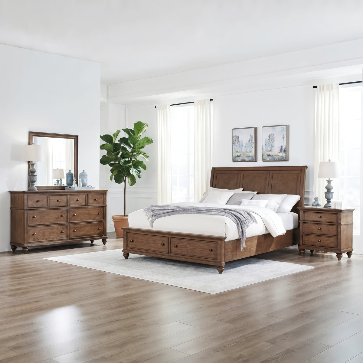 Twin Lakes Queen Storage Bed, Dresser & Mirror, Night Stand
