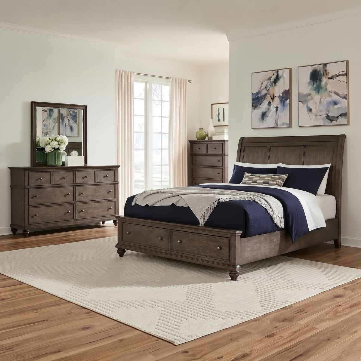 Twin Lakes Queen Storage Bed, Dresser & Mirror, Chest