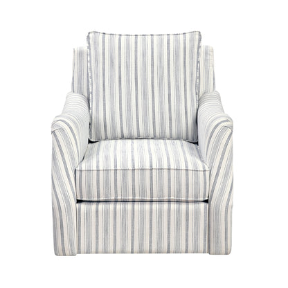 Bowden Swivel Chair - Off white with blue stripe pattern