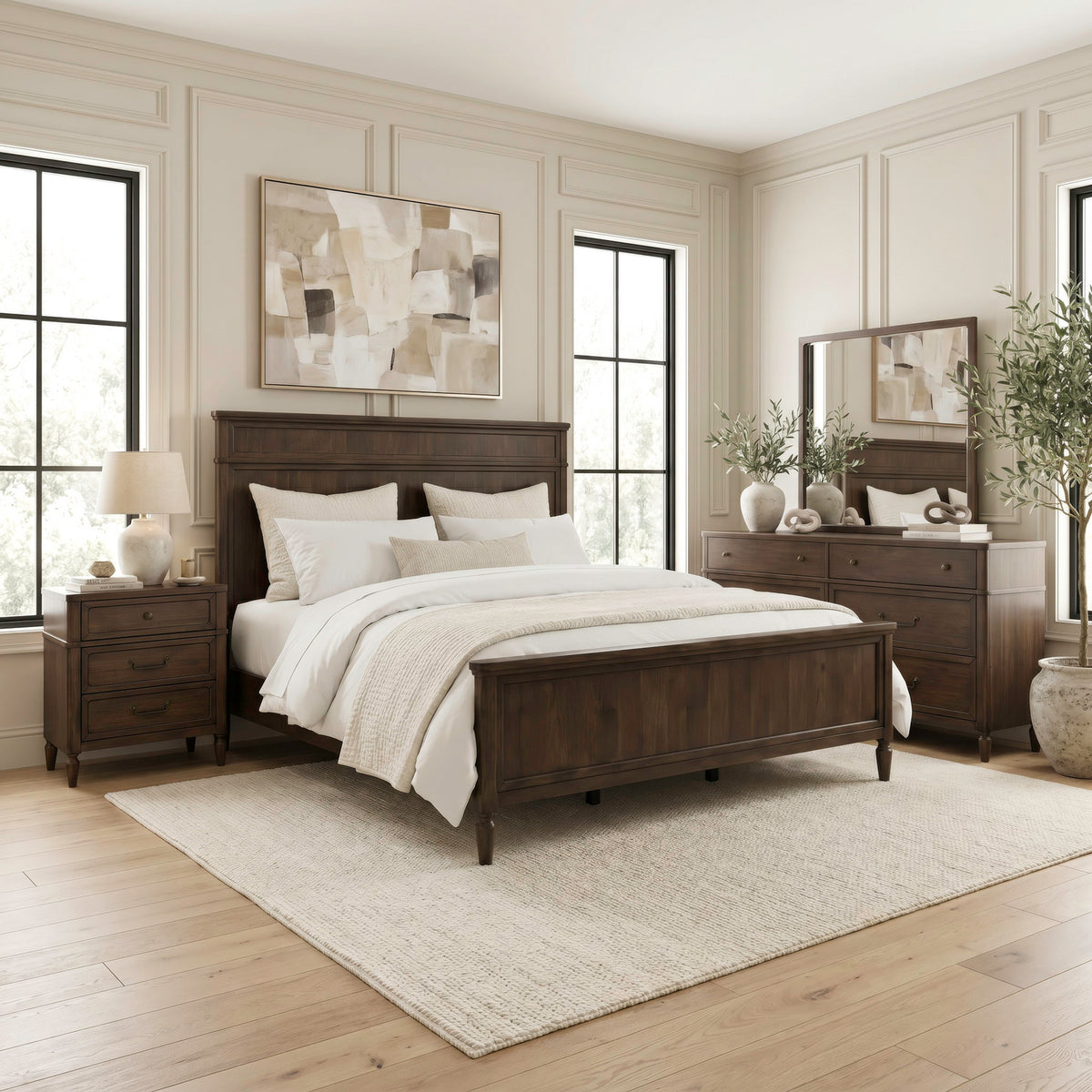 Wesley Hall Queen Panel Bed, Dresser & Mirror, Night Stand