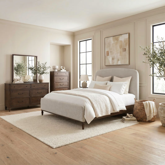 Wesley Hall Queen Uph Bed, Dresser & Mirror, Chest
