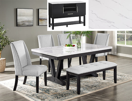 Vance Faux Tbl/Wing Chairs,Bench (1319-6P-SB)