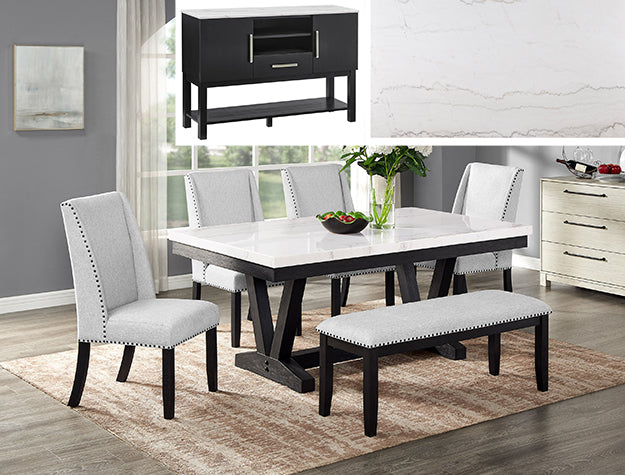 Varley Marble Tbl/Wing Chairs,Bench (1320-6P-SB)