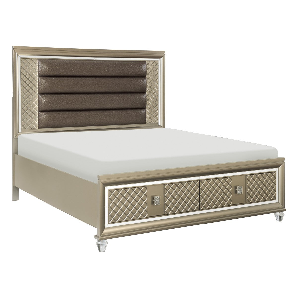 1515 Loudon Queen Platform Bed with LED Lighting and Storage Footboard - Bronze