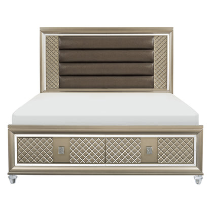 1515 Loudon Queen Platform Bed with LED Lighting and Storage Footboard - Bronze