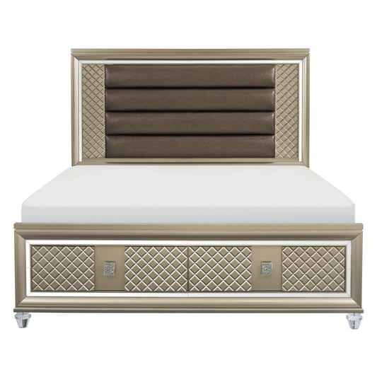 1515 Loudon Queen Platform Bed with LED Lighting and Storage Footboard - Bronze