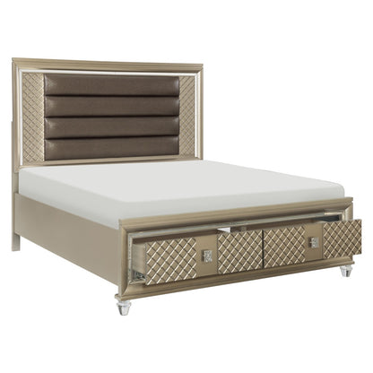 1515 Loudon Queen Platform Bed with LED Lighting and Storage Footboard - Bronze