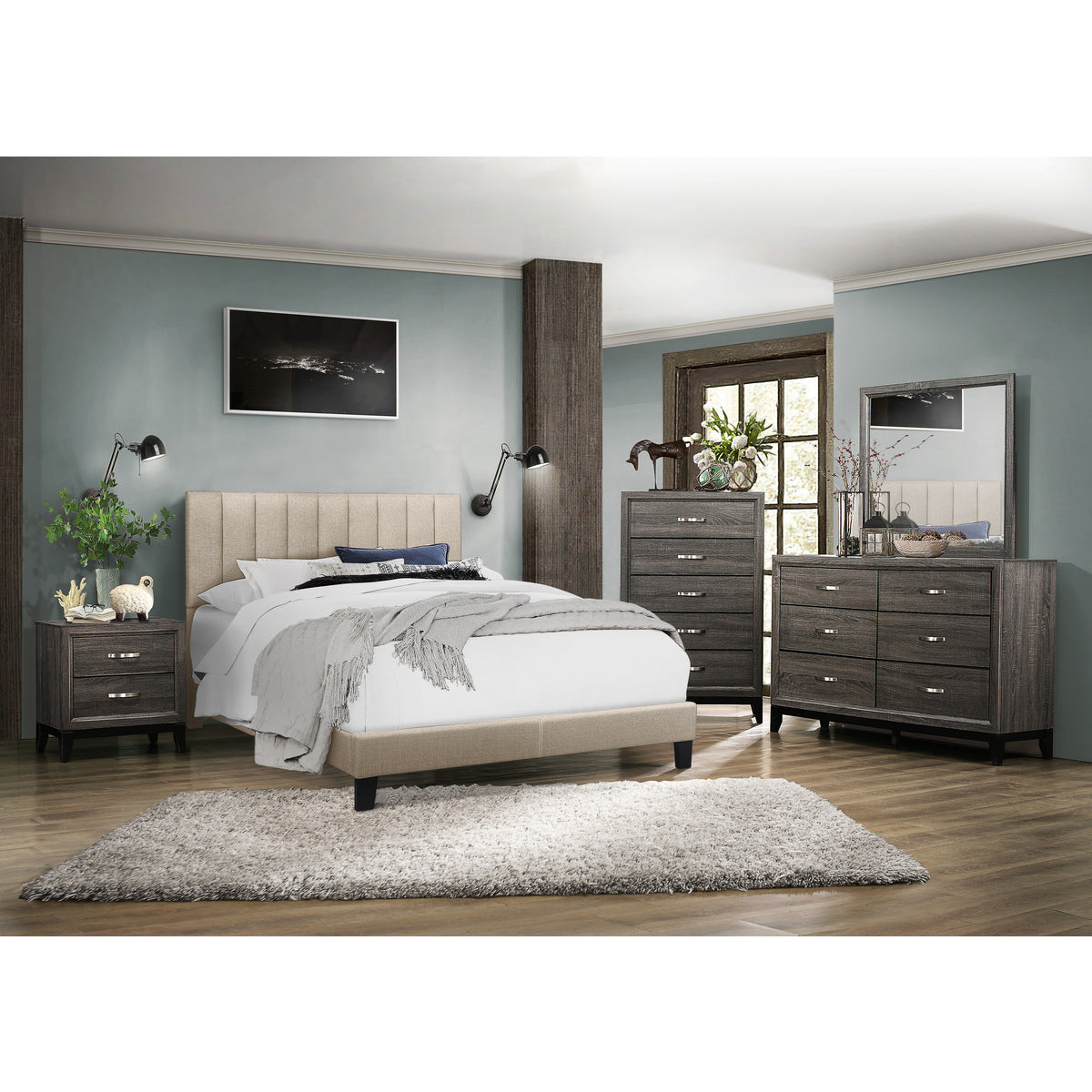Channel Platform Bed W/Beige Fabric