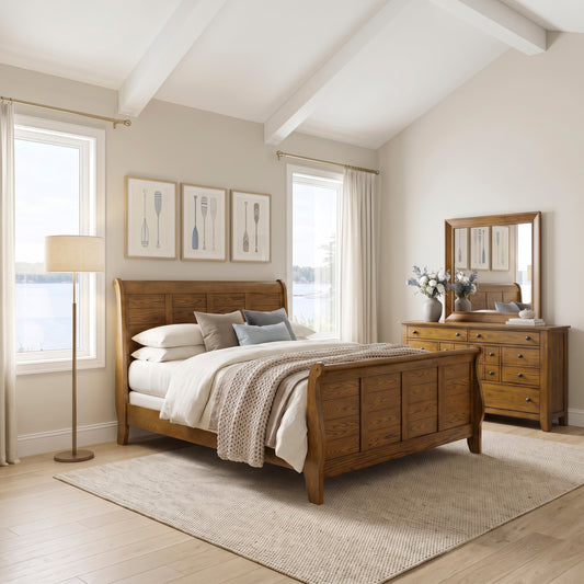 Grandpas Cabin King California Sleigh Bed, Dresser & Mirror