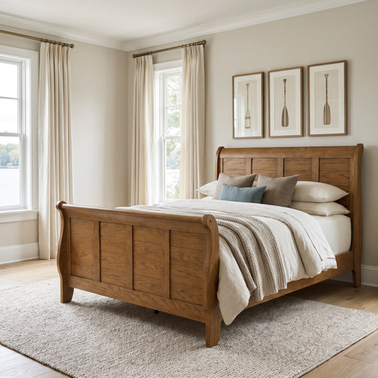 Grandpas Cabin Queen Sleigh Bed, 2 Nightstands