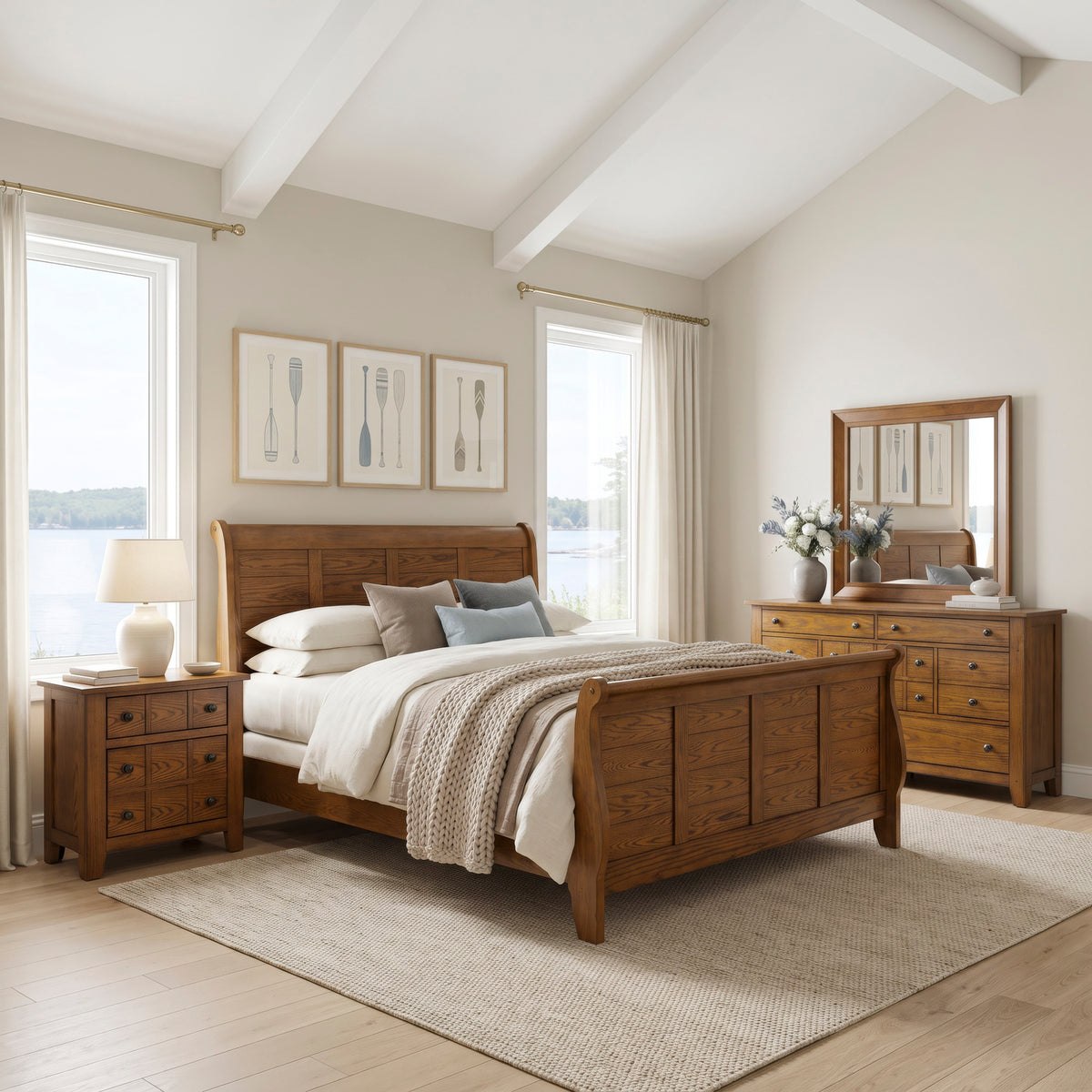 Grandpas Cabin Queen Sleigh Bed, Dresser & Mirror, Night Stand Bedroom Set