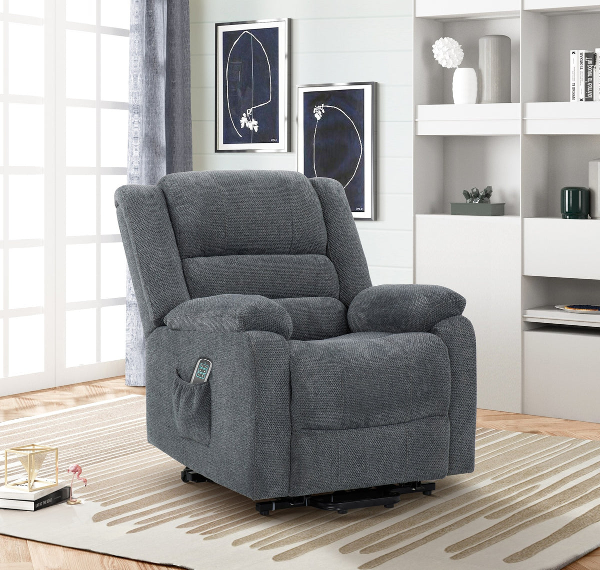 Power Lift Recliner, Gray Fabric