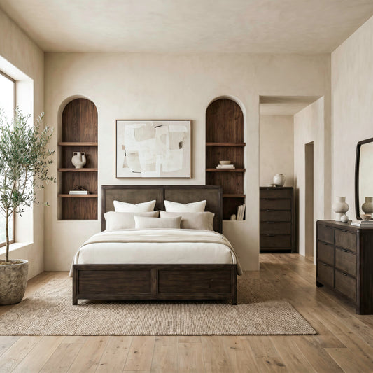 Skye View Queen Panel Bed, Dresser & Mirror, Chest