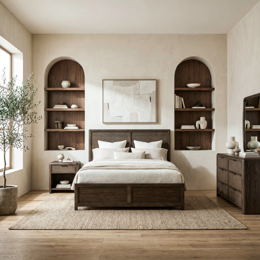 Skye View Queen Panel Bed, Dresser & Mirror, Night Stand