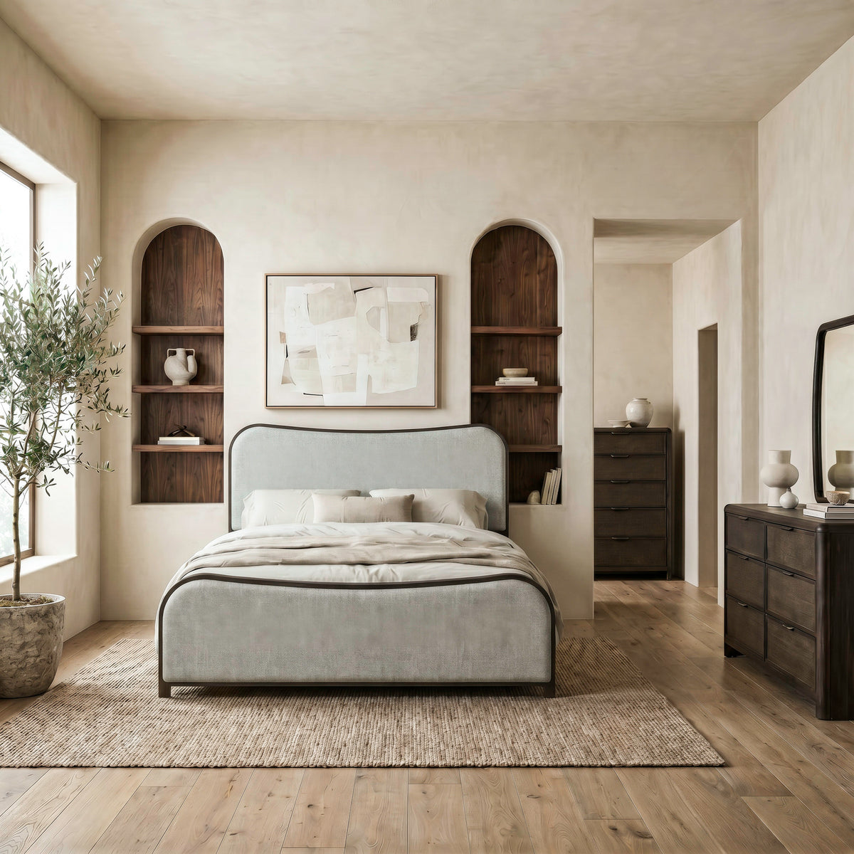 Skye View Queen Uph Bed, Dresser & Mirror, Chest
