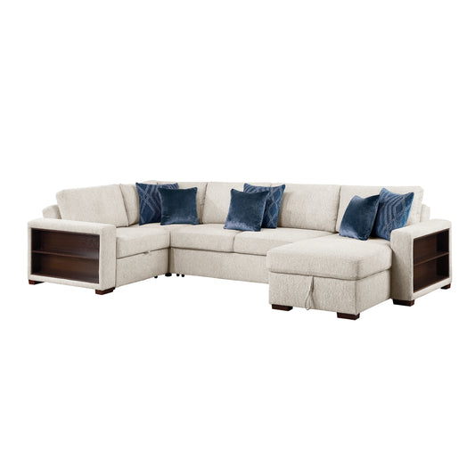 Isla 4-Piece Sectional with Reversible Chaise, Pull-out Bed, Hidden Storage and Click Motion Back