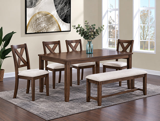 Glenn 6Pk Dining Set W/Bench Brown (2322BR-SET)