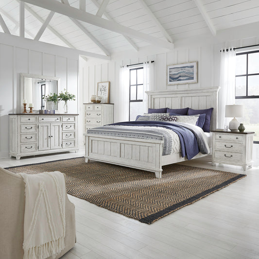 River Place Queen Panel Bed, Dresser & Mirror, Chest, Night Stand
