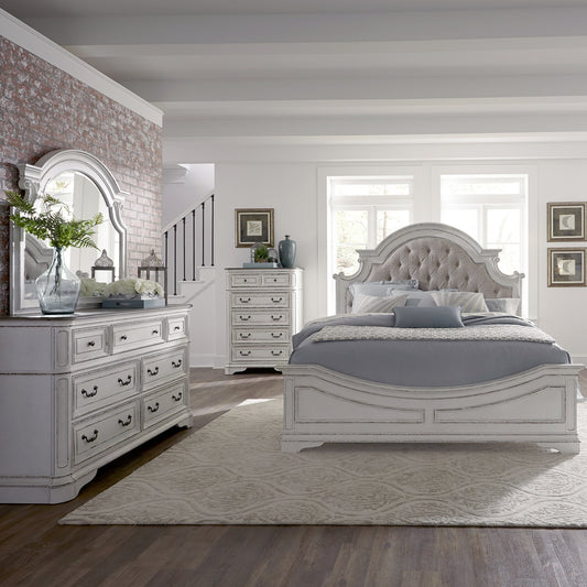 Magnolia Manor Queen Uph Bed, Dresser & Mirror, Chest Bedroom Set