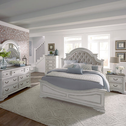 Magnolia Manor Queen Uph Bed, Dresser & Mirror, Chest, Night Stand Bedroom Set (244-BR-QUBDMCN)