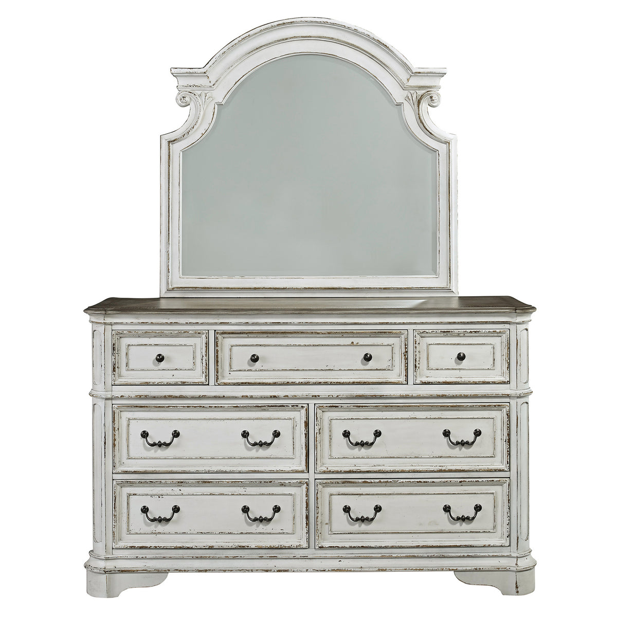 Magnolia Manor Queen Uph Bed, Dresser & Mirror, Night Stand Bedroom Set (244-BR-QUBDMN)