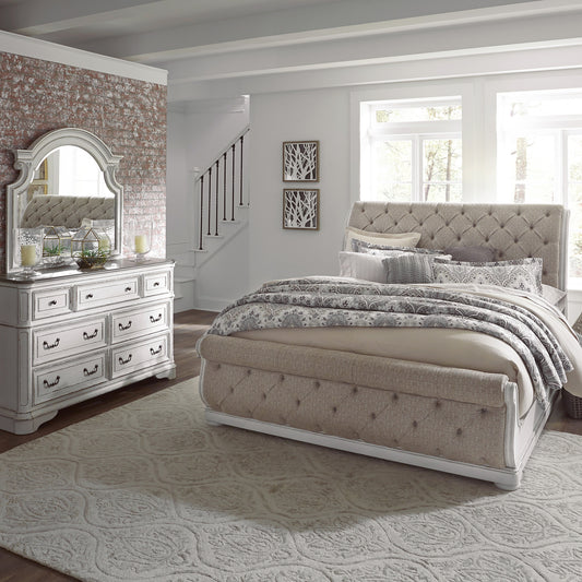 Magnolia Manor Queen Uph Sleigh Bed, Dresser & Mirror Bedroom Set