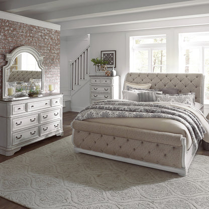 Magnolia Manor Queen Uph Sleigh Bed, Dresser & Mirror, Chest Bedroom Set