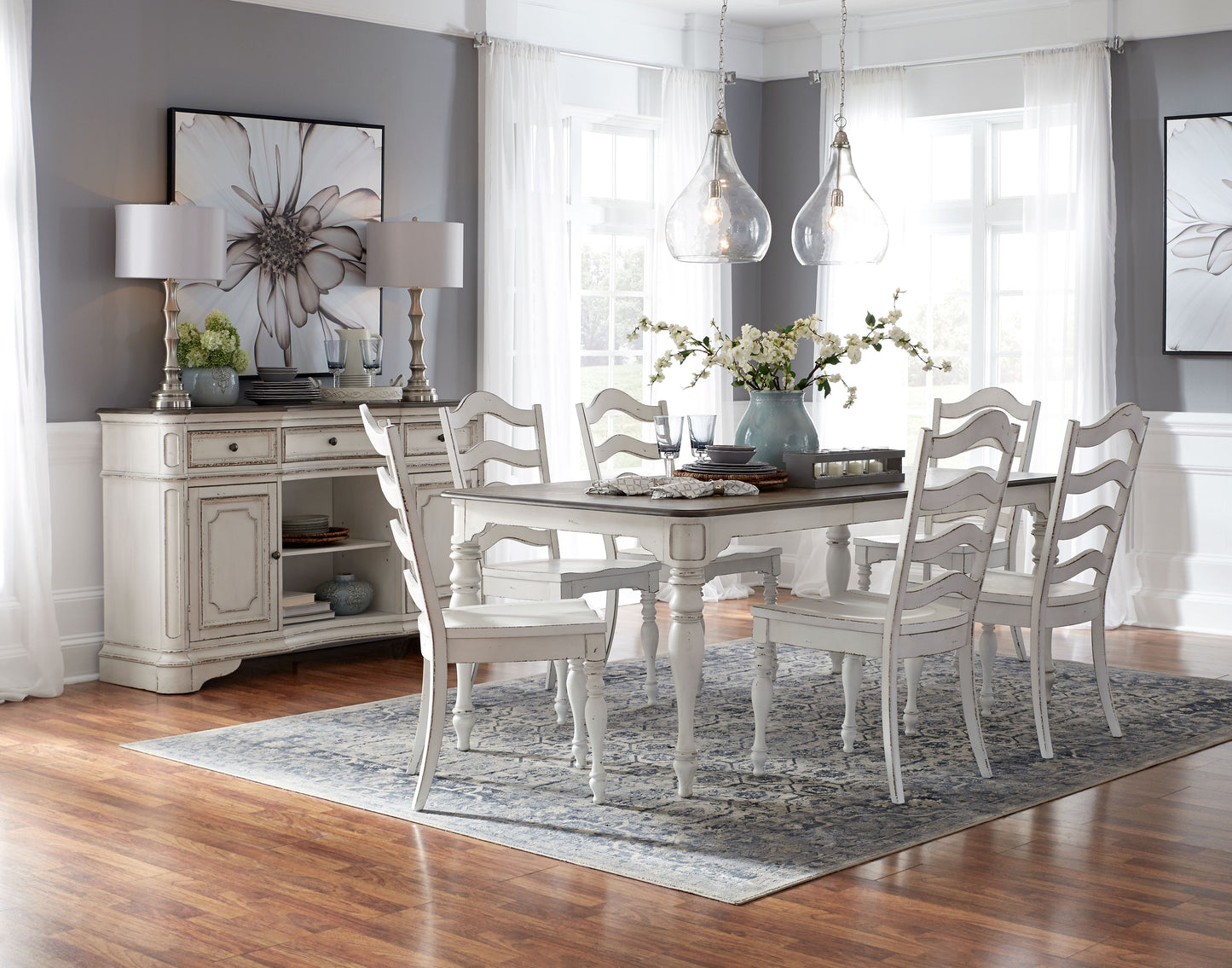 Magnolia Manor 7 Piece Leg Table Set