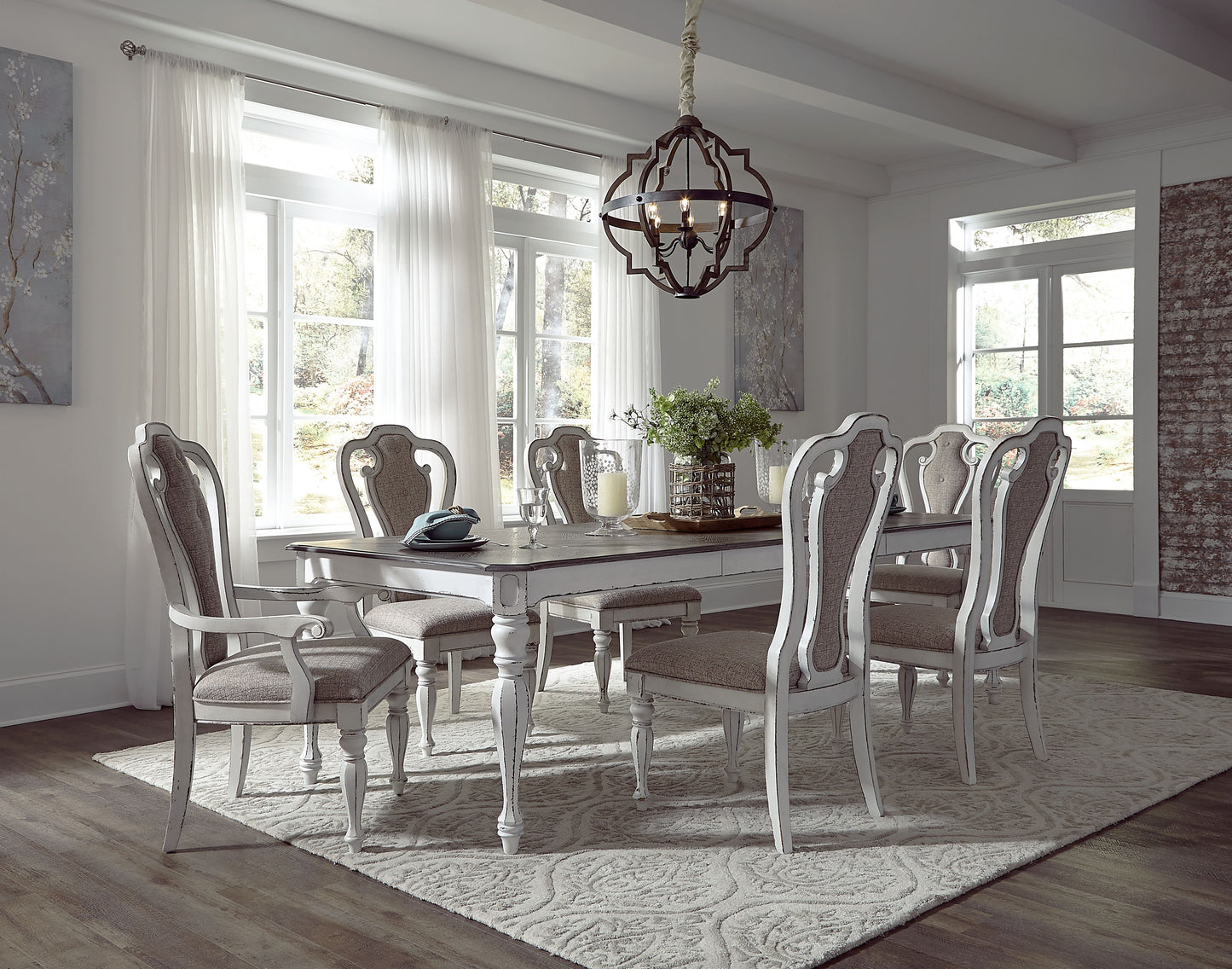 Magnolia Manor 7 Piece Leg Table Set