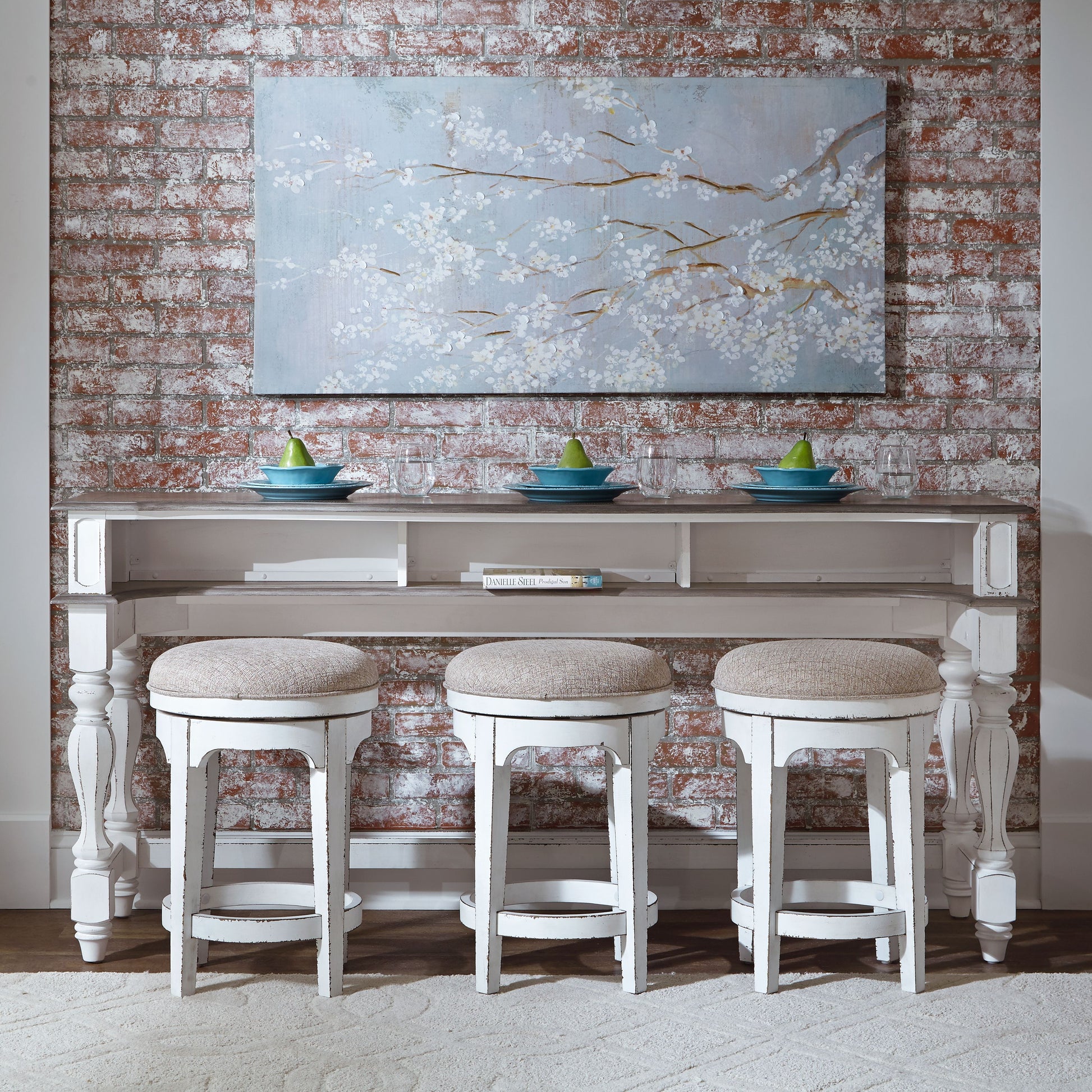 Magnolia Manor 4 Piece Console Set (1-Console 3-Stools)