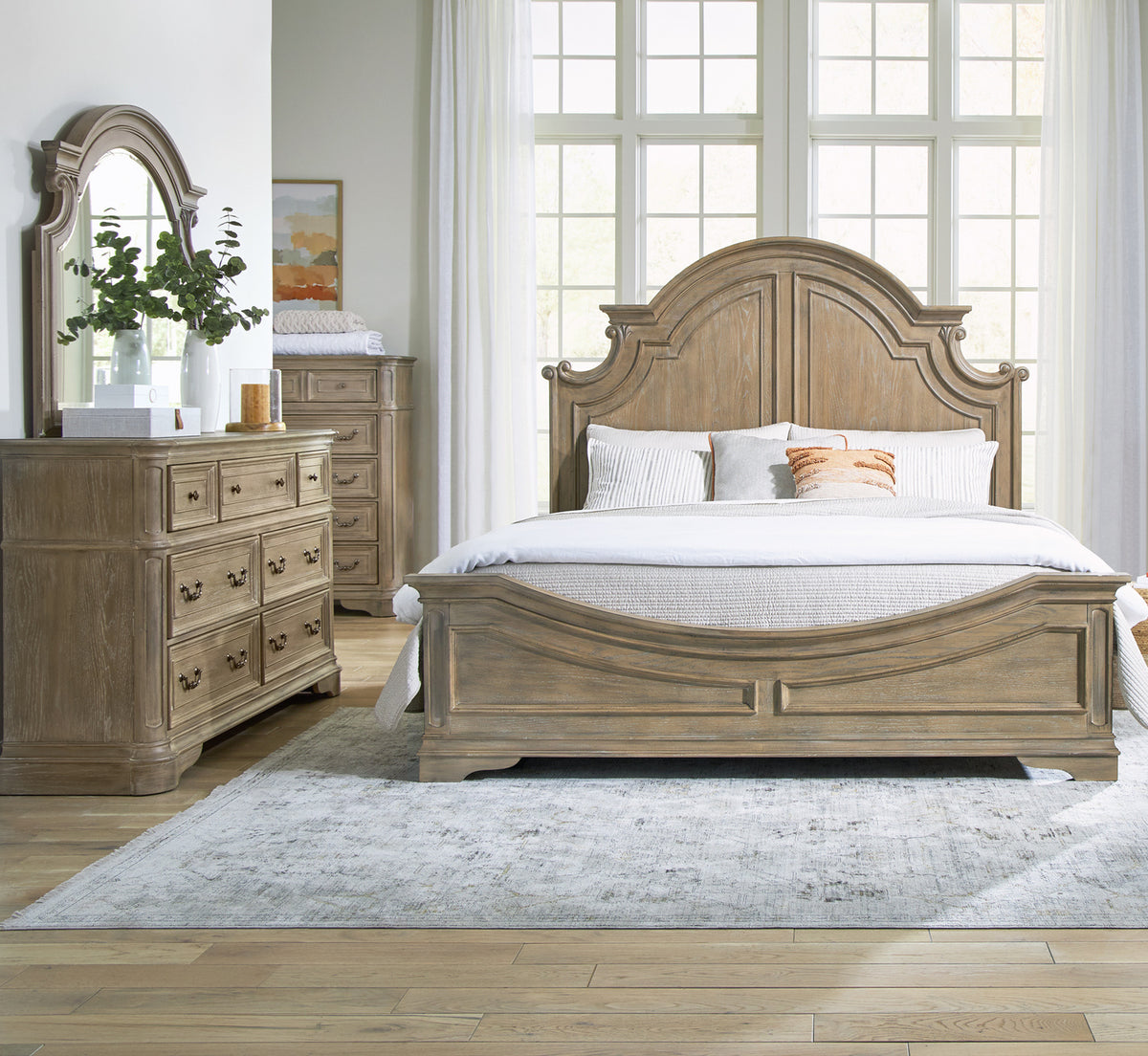 Magnolia Manor Queen Panel Bed, Dresser & Mirror, Chest