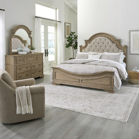 Magnolia Manor Queen Uph Bed, Dresser & Mirror Bedroom Set (244N-BR-QUBDM)