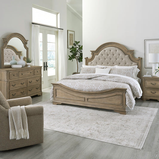 Magnolia Manor Queen Uph Bed, Dresser & Mirror, Night Stand Bedroom Set (244N-BR-QUBDMN)