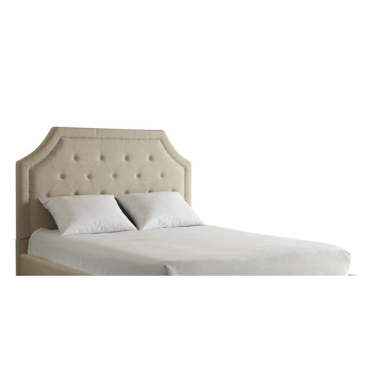 Queen Linen Hb W/ Nailhead In Beige