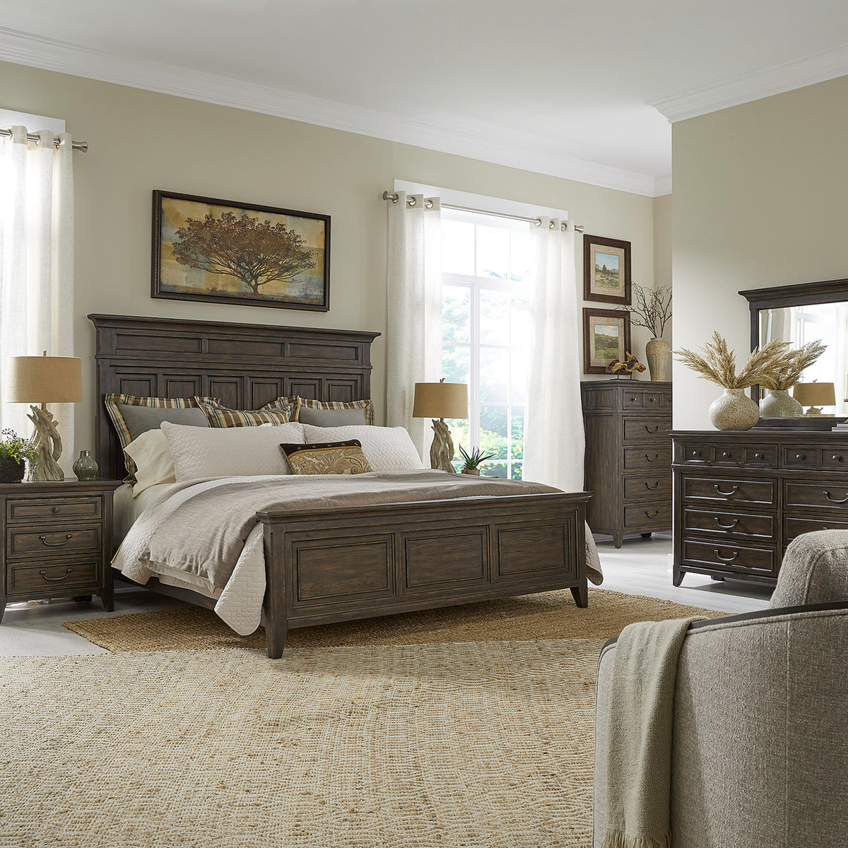 Paradise Valley Queen Panel Bed, Dresser & Mirror, Chest, Night Stand
