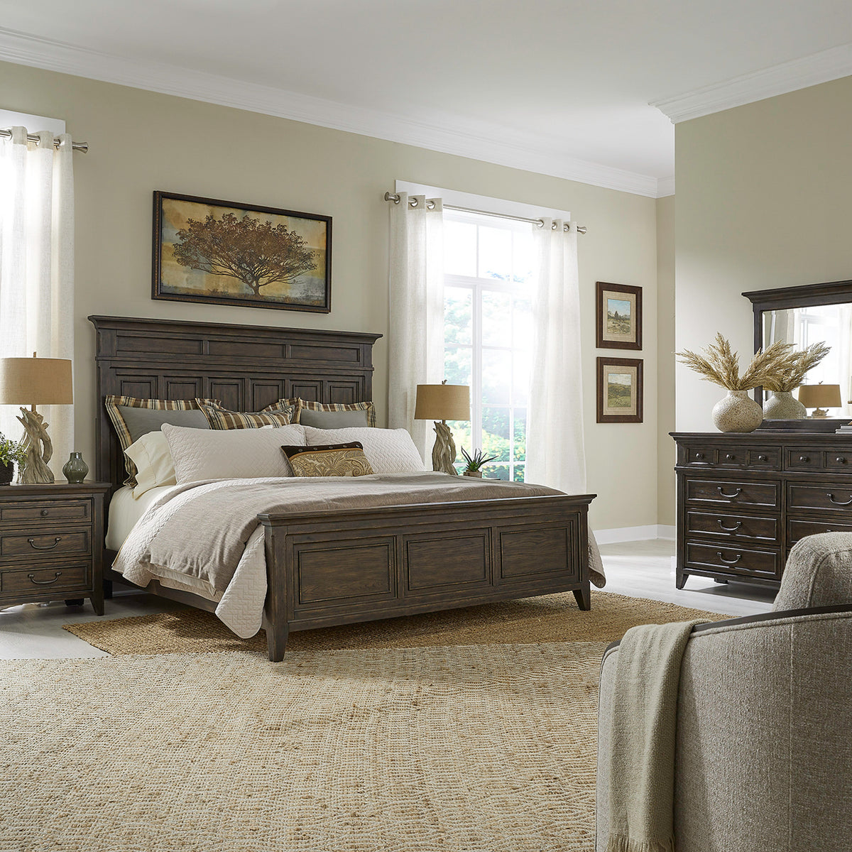 Paradise Valley Queen Panel Bed, Dresser & Mirror, Night Stand Bedroom Set