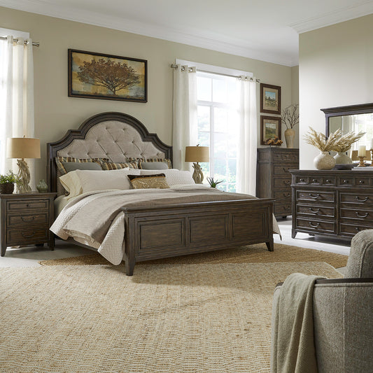 Paradise Valley Queen Uph Bed, Dresser & Mirror, Chest, Night Stand