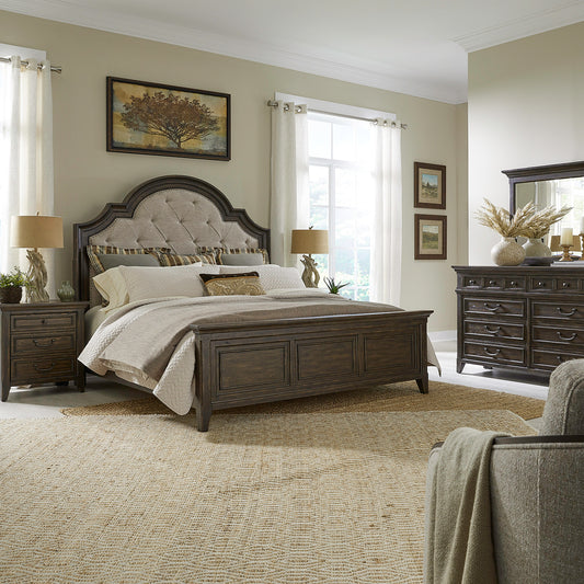 Paradise Valley Queen Uph Bed, Dresser & Mirror, Night Stand Bedroom Set